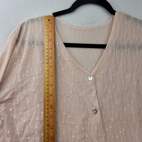 Shoulders To Go Blush Semi-Sheer Button-Down Cardigan M/L Blush Vintage Deadstoc - Picture 11 of 12